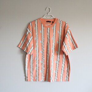 Penshoppe Men's Orange Sz L Striped Loose Fit Pineapple Crew Pullover T-Shirt